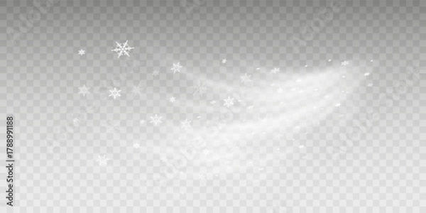 Fototapeta Stock vector illustration falling snow. Snowflakes, snowfall. Transparent background. Fall of snow.
