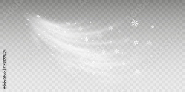 Fototapeta Stock vector illustration falling snow. Snowflakes, snowfall. Transparent background. Fall of snow.