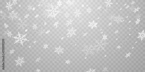 Fototapeta Stock vector illustration falling snow. Snowflakes, snowfall. Transparent background. Fall of snow.