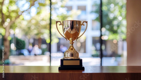 Fototapeta Celebrate achievement with this stunning gold trophy, perfect for recognizing success in business, sports, or academics, symbolizing victory and accomplishment