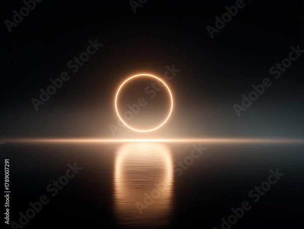 Fototapeta Sunrise reflection on calm water creates a serene atmosphere in early morning light