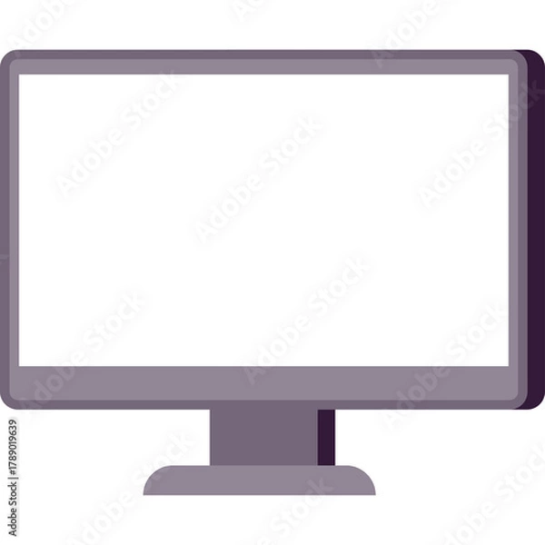 Obraz Flat Screen Computer Monitor Displaying Blank White Screen On A Transparent Background With A Gray Stand And Purple Frame