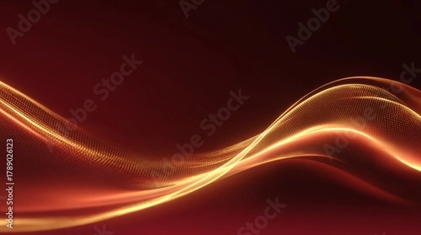 Obraz Abstract Golden Light Waves on Red Gradient Background