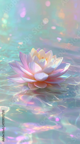 Fototapeta 縦型の水面に咲く光のロータス
