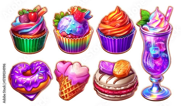 Fototapeta Colorful Illustrations of Desserts and Sweets Isolated on a Transparent Background