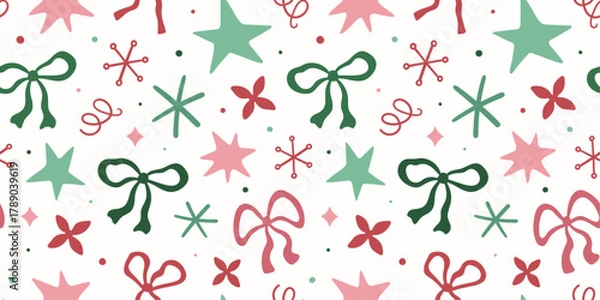 Fototapeta Christmas holiday festive pattern with party elements.