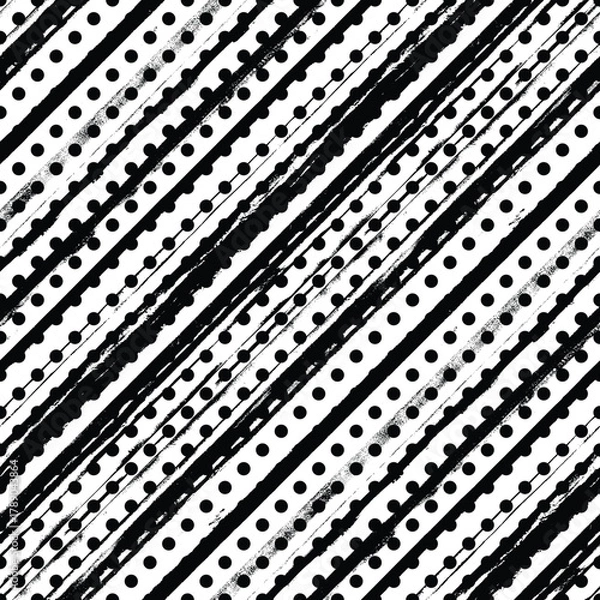 Fototapeta Seamless pattern, rough vector background, diagonal texture, black and white