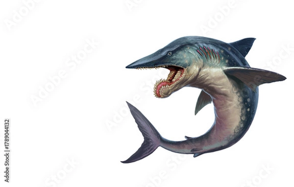 Obraz Helicoprion – Prehistoric Spiral-Toothed Shark Illustration.