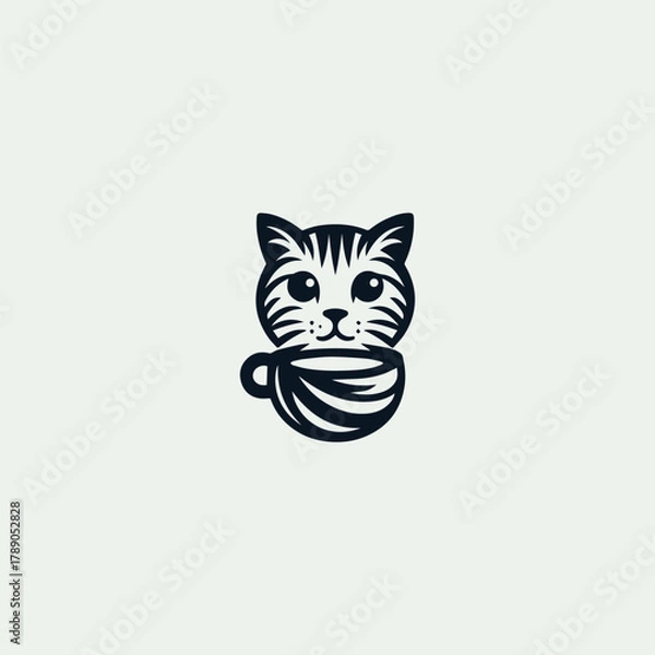 Obraz Cat coffee logo template vector illustration design