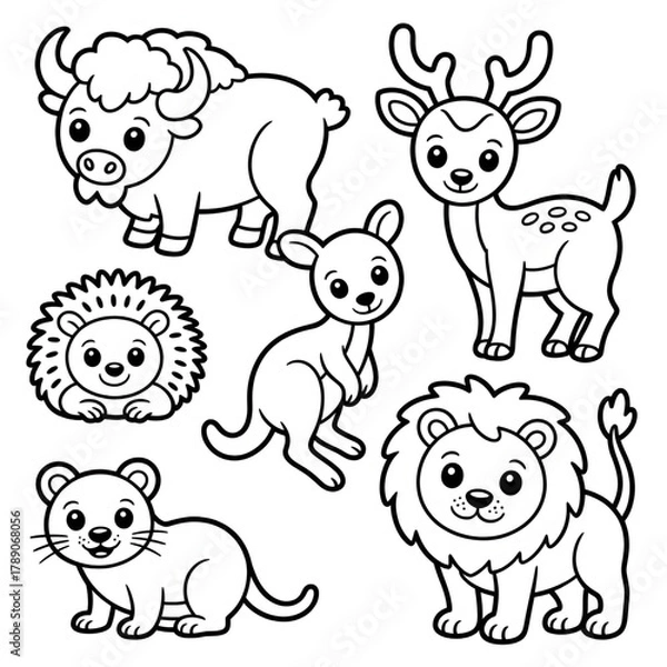Fototapeta Cute Animal set illustration vector style coloring page