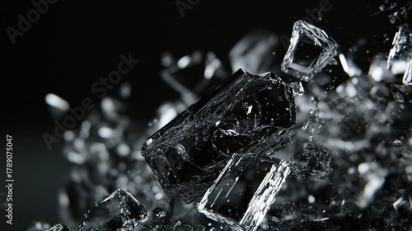 Fototapeta an abstract depiction of crystalline structures seemingly suspended in mid-air, with a dark gradient background that enhances its enigmatic appeal