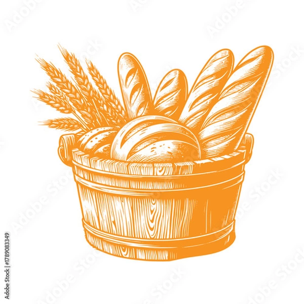 Fototapeta A basket overflowing with freshly baked bread