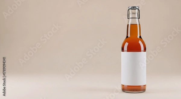 Obraz Kombucha Bottle Mockup with Soft Reflection and Blank Label Space