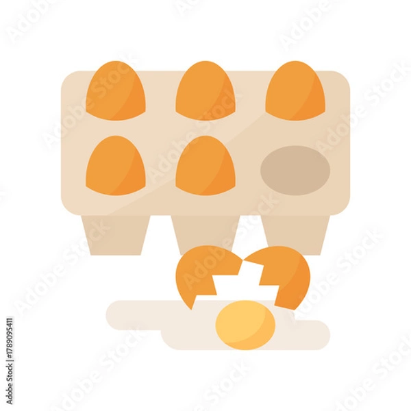Fototapeta egg in a nest with one broken egg flat vector illustration isolated on white background