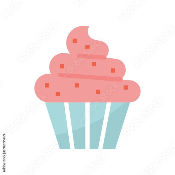 Obraz birthday cupcake flat vector illustration isolated on white background