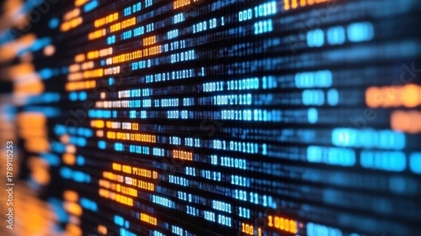 Obraz Abstract digital data stream of binary numbers.