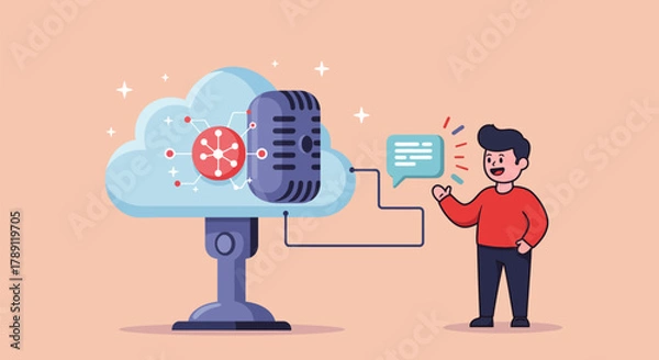 Fototapeta Cloud computing and voice recognition technology illustration.