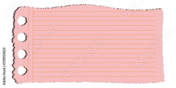 Fototapeta Pink Lined Notebook Paper Torn Sheet Template with vector illustration