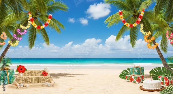 Fototapeta tropical beach with palm trees