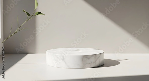 Fototapeta Empty podium product presentation or pedestal display on white background with cylinder stand concept. Blank product shelf standing backdrop. 3D rendering.