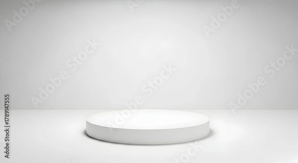 Fototapeta Empty podium product presentation or pedestal display on white background with cylinder stand concept. Blank product shelf standing backdrop. 3D rendering.