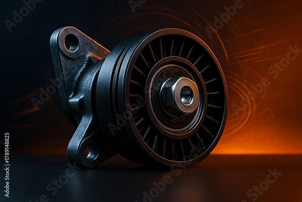 Fototapeta Automotive Tensioner Pulley on Orange Studio Background