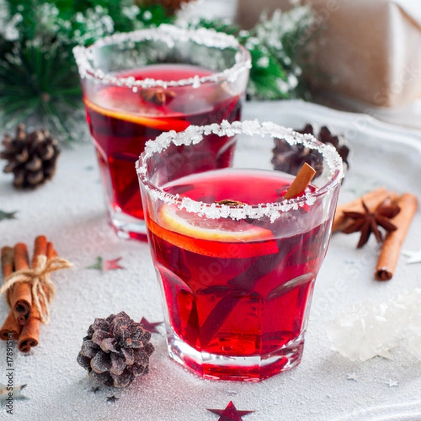 Obraz Mulled wine with cranberries and orange
