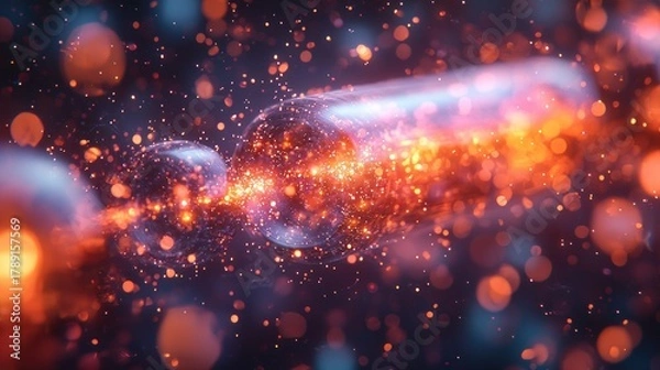 Obraz Glowing particles connect within a transparent tube.