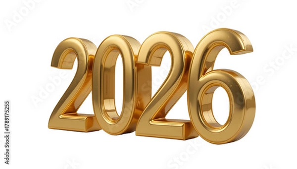 Obraz Golden 2026 numbers with reflective surface isolated on a transparent background year