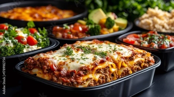 Obraz Lasagna and various ready meals for delivery