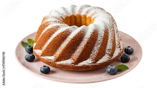Obraz Delicious bundt cake with powdered sugar and fresh blueberries