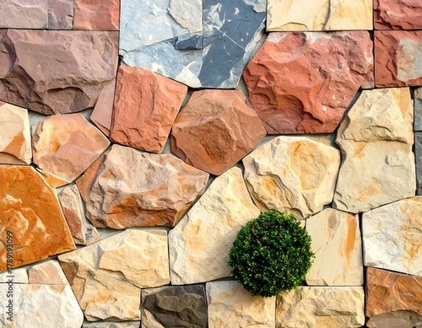Fototapeta Close-up of a wall made of irregular, colorful stones
