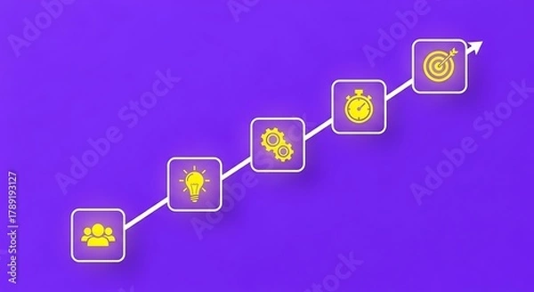 Fototapeta Business growth shown with icons on a purple background illustration