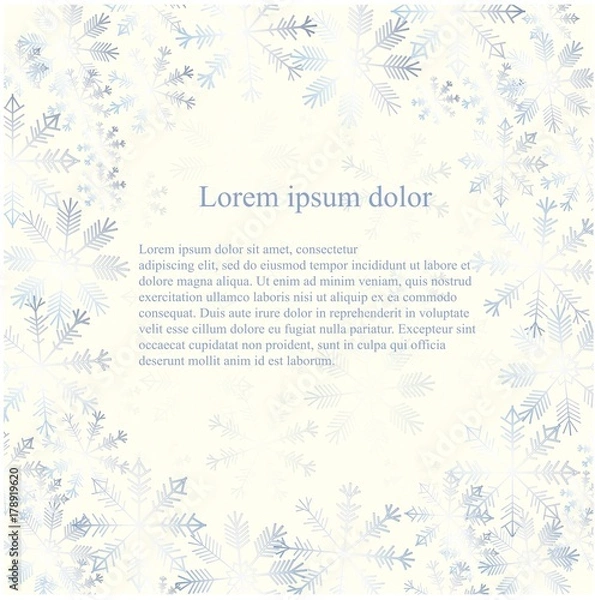Fototapeta Blue snowflakes on white background, Lorem ipsum stock vector illustration