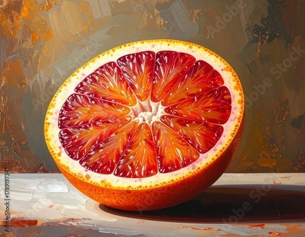 Obraz Close-up of a halved, vibrant red-fleshed citrus fruit