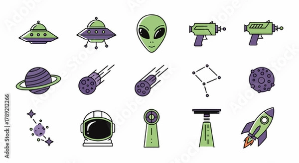 Fototapeta Cosmic Adventures A Colorful Collection of Space-Themed Icons for Your Creative Projects