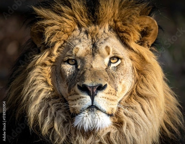 Obraz Close-up of a regal lion with a full mane, intense gaze