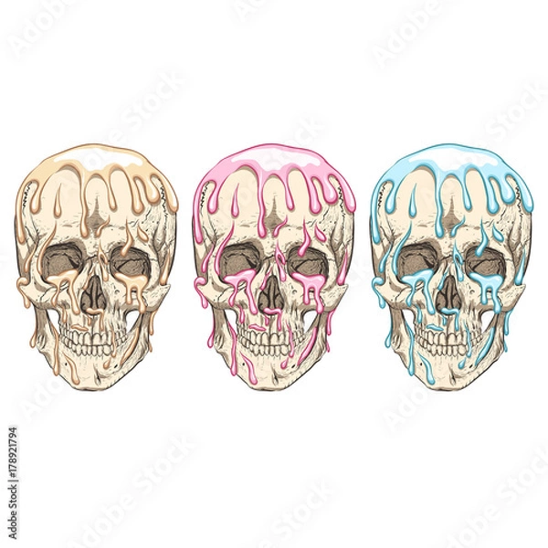 Fototapeta Something is flowing on the skull. Three colors.