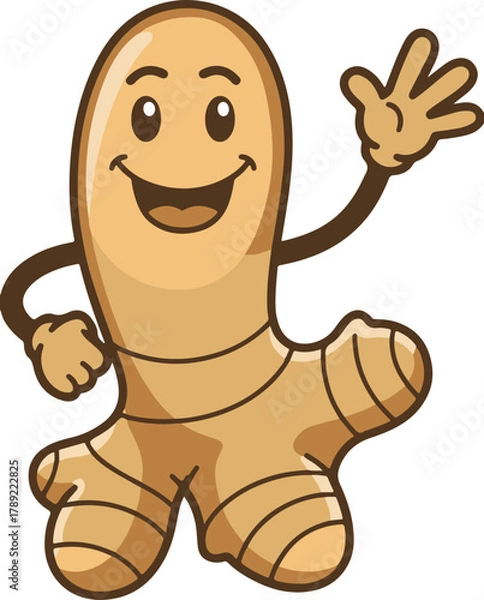 Obraz Ginger Root Cartoon Character Waving Hello Isolated on White Background