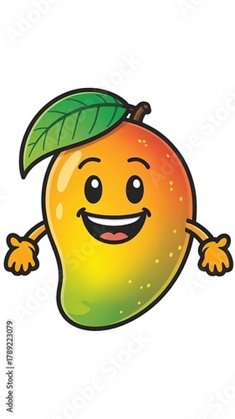 Obraz Happy mango cartoon character illustration full of vibrant colors and joy