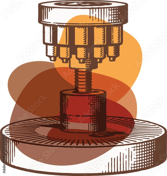 Obraz Vintage Machine Part Illustration with Abstract Color Background Circles Design