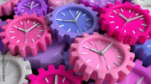 Fototapeta Colorful Clock Gears: Time Management & Productivity Concept