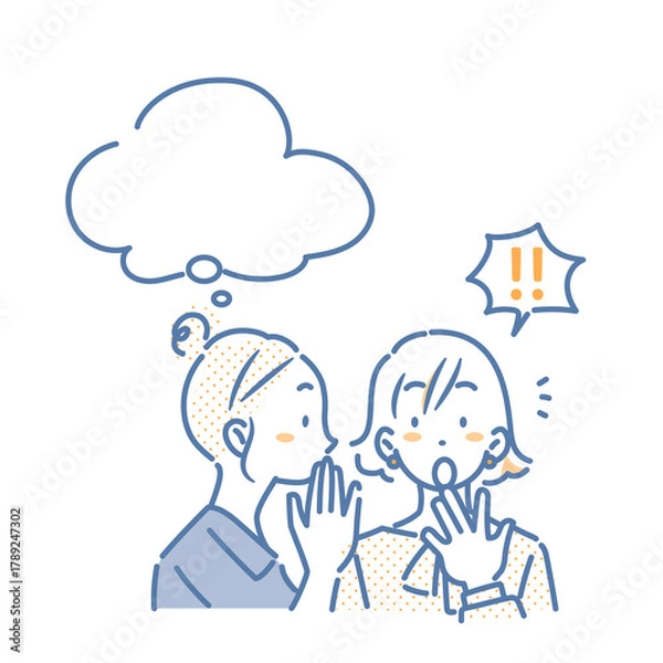 Fototapeta A simple and stylish line drawing of a young woman confiding a secret