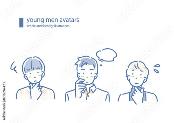 Fototapeta Young men with worries - simple and stylish line drawing illustrations