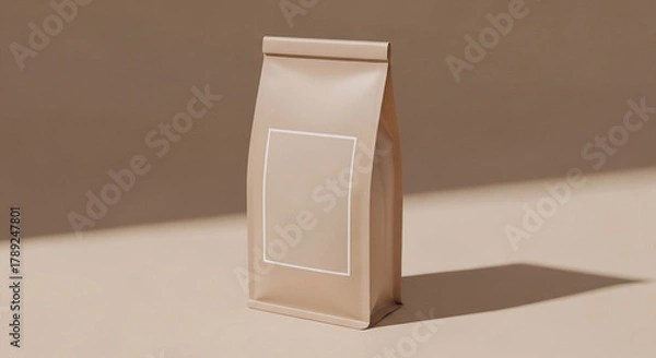 Fototapeta Minimalist Tea Packaging Mockup with Matte Paper Pouch on Beige Background