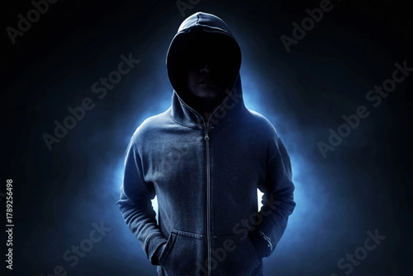 Obraz Hacker in hoodie on dark background