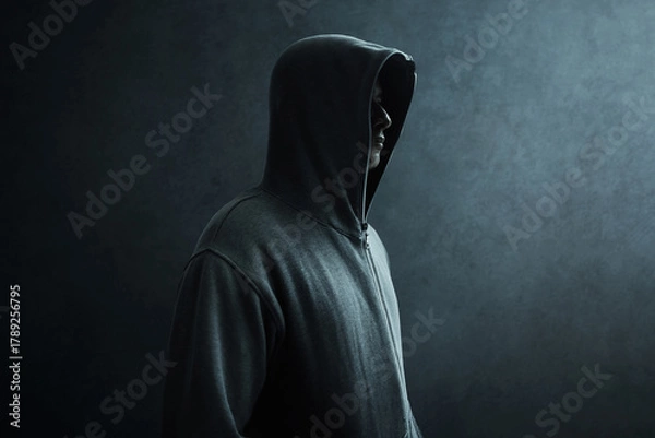 Obraz Hacker in hoodie on dark background