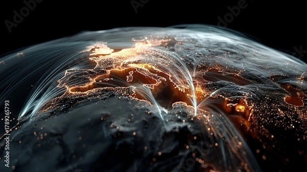 Obraz Stylized Holographic Globe Of Global Supply Chains And Connections Visualization