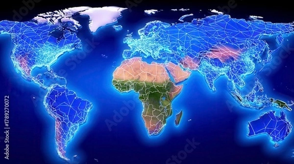 Fototapeta World Map Network, Global Connection, Digital Earth