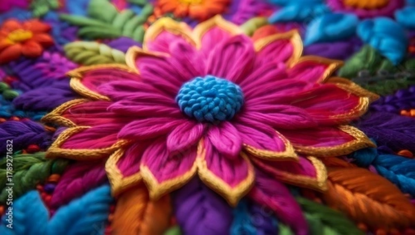 Fototapeta Vibrant and Intricate Flower Embroidery with a Colorful Floral Design